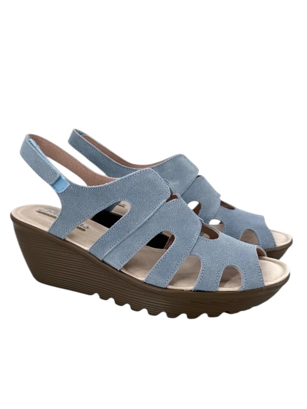 Skechers Light Blue Suede Platform Wedge Sandals